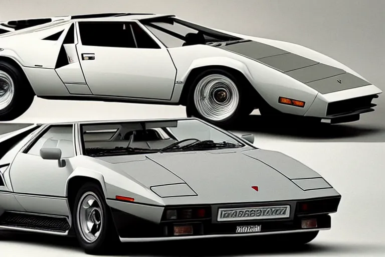 Prompt: new vehicle, wide body, intricate, elegant, highly detailed, smooth, sharp focus, art style from Lamborghini Countach 1980 and Corvette C 1969