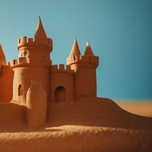 Prompt: life - like castle made of sand, 3 5 mm!!!!! lens, 4 k photorealism, trending on unsplash, 4 k quality