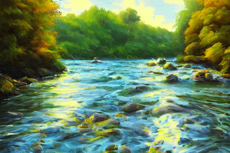 Prompt: summer river digital oil painting