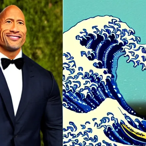 Prompt: Dwayne Johnson wearing a The Great Wave off Kanagawa jacket