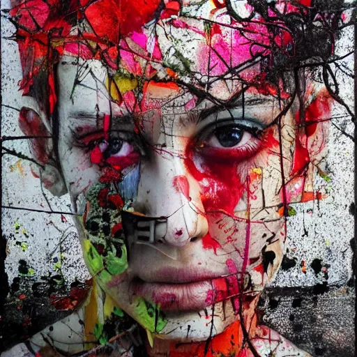 Image similar to photo of young woman by artur bordalo in style of jackson pollack