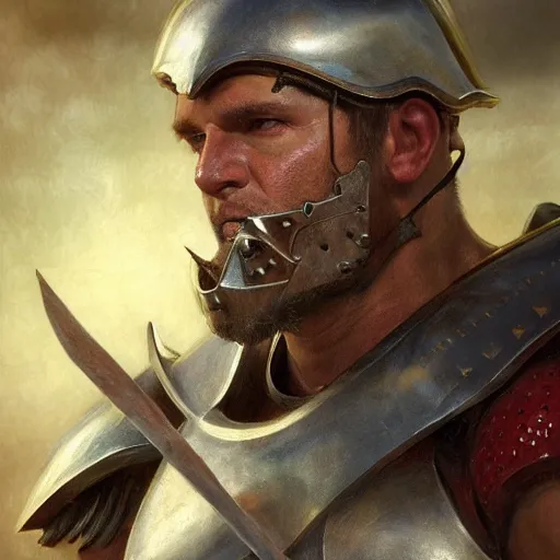 Image similar to epic portrait A spartan buff man with armor licking strawberry ice cream, digital painting, artstation, concept art, soft light, hdri, smooth, sharp focus, illustration, fantasy, intricate, elegant, highly detailed, D&D, matte painting, in the style of Greg Rutkowski and Alphonse Mucha and artemisia, 8k, highly detailed, jurgens, rutkowski, bouguereau, pastoral, rustic, georgic