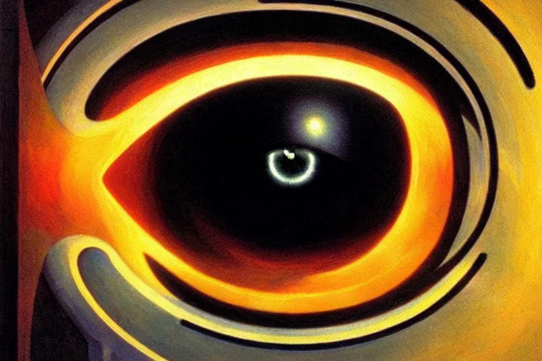 Image similar to eye as a black hole, art deco, moebius, cinematic lighting, beautiful, elegant, oil painting,