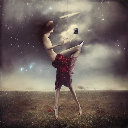 Image similar to phantom grip, the edge of the universe (on film), by Brooke Shaden and Sandra Chevrier