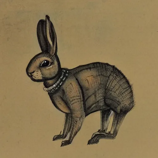 Image similar to steampunk animatronic in the shape of a rabbit, japanese painting