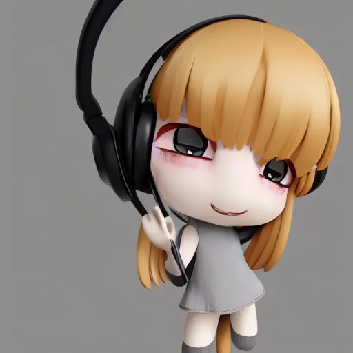 Image similar to cute fumo plush of a girl with studio headphones, anime girl, vray