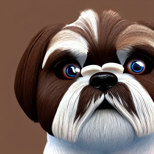 Prompt: shih tzu with dark brown fur, 3 d render, pixar, macro lens