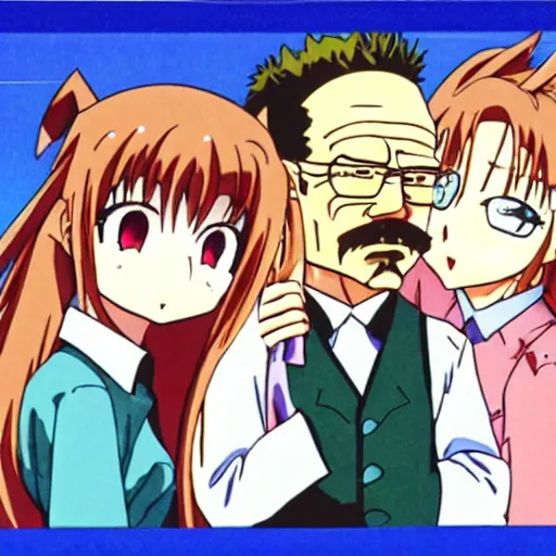 Image similar to a still of a 90s anime, with walter white