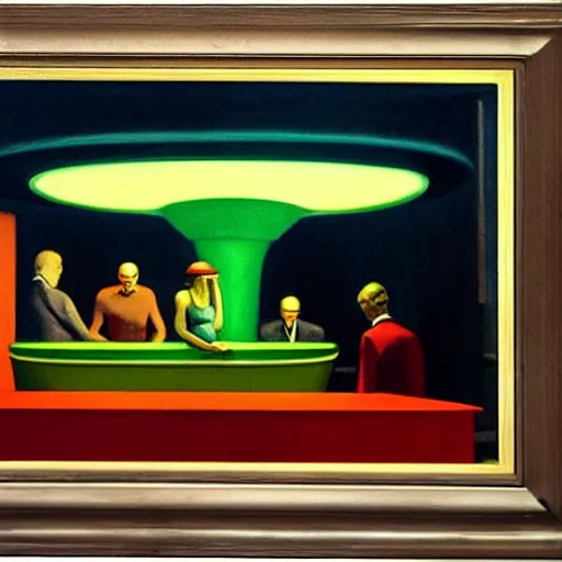 Image similar to UFO aliens, by Edward Hopper