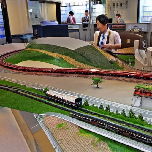 Prompt: a minuture model train set city of tokyo