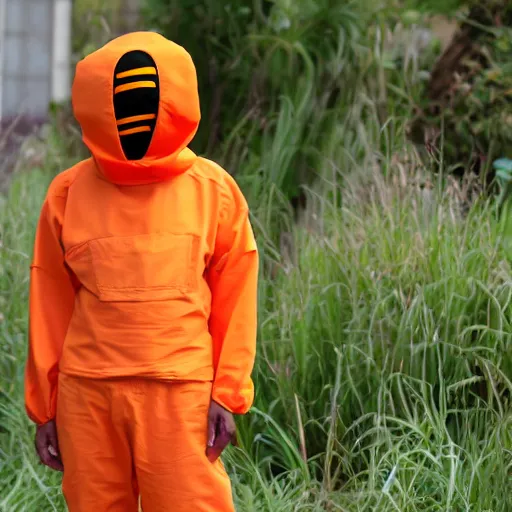 Image similar to bee wearing orange inmate suite