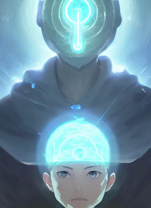 Image similar to a portrait of elemental light - kun with halo around his head, shiny, intricate, tone mapped, ambient lighting, highly detailed, digital painting, artstation, concept art, 4 k, god rays, stunning beautiful, glowing eyes, sharp focus, by makoto shinkai and akihiko yoshida and hidari and wlop