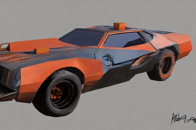 Image similar to Concept art of a mad max 1970s wedge car