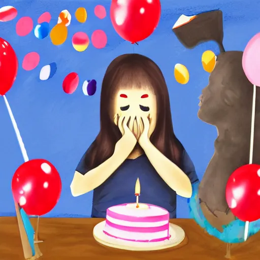 Image similar to the absolute despair of a birthday party, digital art painting