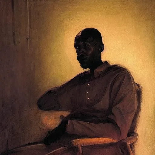 Prompt: a painting of a thinker without facial hair, thoughtful, focused, visionary, calm, jovial, loving, fatherly, generous, elegant well fed elder with few eyebrows and his on from Kenya by Henry Ossawa Tanner . dramatic angle, ethereal lights, details, smooth, sharp focus, illustration, realistic, cinematic, artstation, award winning, rgb , unreal engine, octane render, cinematic light, macro, depth of field, blur, red light and clouds from the back, highly detailed epic cinematic concept art CG render made in Maya, Blender and Photoshop, octane render, excellent composition, dynamic dramatic cinematic lighting, aesthetic, very inspirational, arthouse.