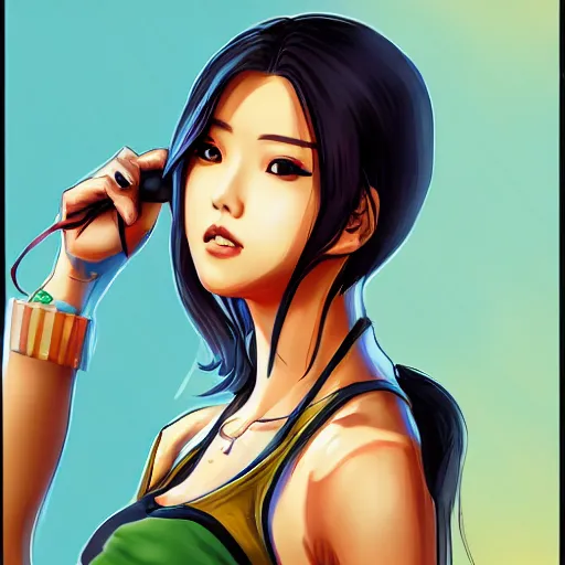 Image similar to hwasa in the style of gta san andreas, in the style of artgerm, rossdraws