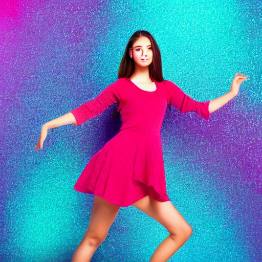 Image similar to tiktok dancing beautiful young woman on gradient background, studio photo, highly detailed