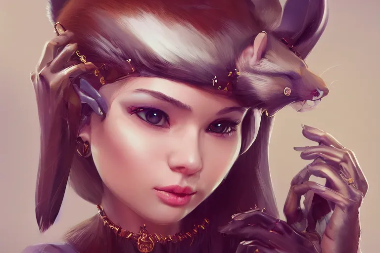 Image similar to anthropomorphic female marten wearing jewlery, made by Stanley Artgerm Lau, WLOP, Rossdraws, ArtStation, CGSociety, concept art, cgsociety, octane render, trending on artstation, artstationHD, artstationHQ, unreal engine, 4k, 8k,