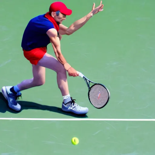 Prompt: jacques the ripper playing tennis with super mario