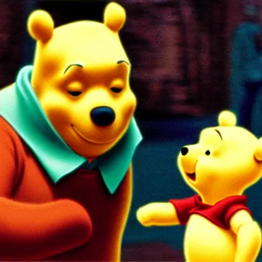 Prompt: film still of Winnie the Pooh as a Morpheus in The Matrix,