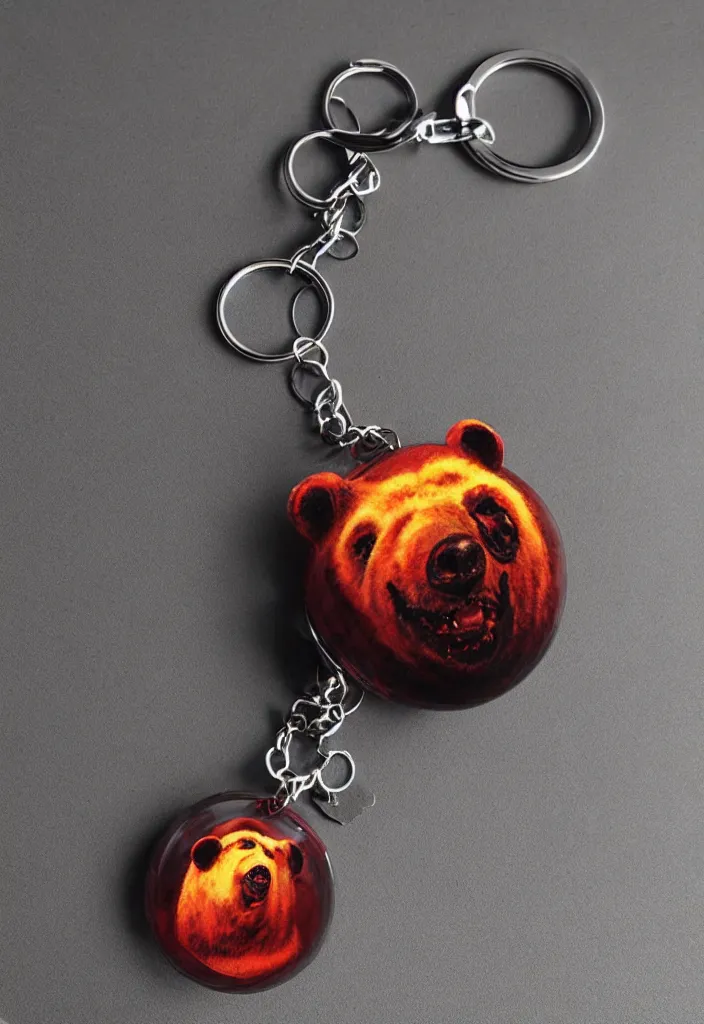 Prompt: a small deep colour glass bear keychain by greg rutkowski, sung choi, mitchell mohrhauser, maciej kuciara, johnson ting, maxim verehin, peter konig, 8 k photorealistic, cinematic lighting, hd, high details, dramatic, atmosphereric