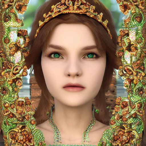 Image similar to fair princess of emerald, ornate, 8 k, intricate, detailed, accent lighting, dramatic light, octane render