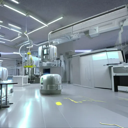 Image similar to wide and big liquids lab, nuclear waste, highly detailed, hd, clean, futuristic unreal engine, mirror's edge + i robot