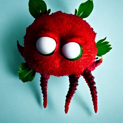 Image similar to strawberry creature with multiple eyes