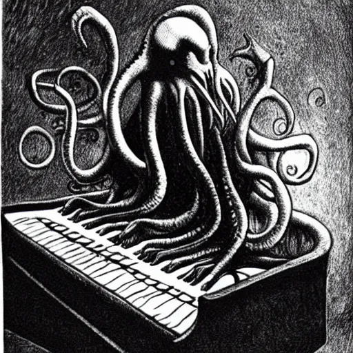 Prompt: cthulhu playing the piano