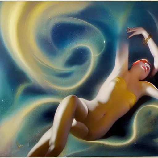 Prompt: Sculpture. paralyzed by the indescribable beauty of the cosmos. by Rolf Armstrong spirited, lively