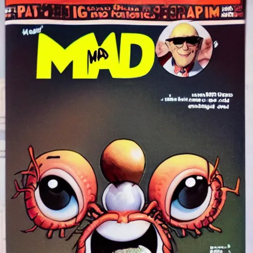 Image similar to mad magazine cover photo portrait caricature big eyes shrimp