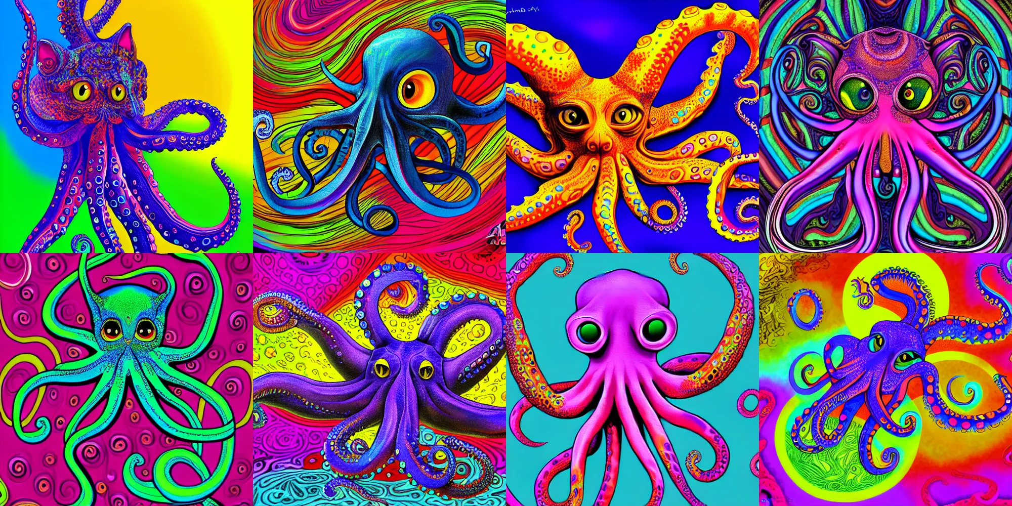 Image similar to psychedelic highly detailed octopus cat chimera, 4 k, octopus cat, digital painting, matte finish, kitten, fine detail