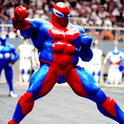 Image similar to ronnie coleman wearing a pepsiman suit