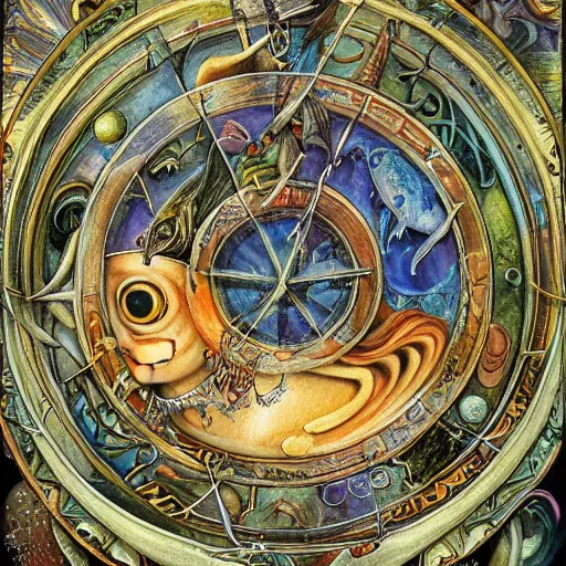 Prompt: detailed and sharp portrait of piscesthe fishes artistic zodiac artwork, mystic style, detailed, 8 k, detailed, symmetrical, by brian froud