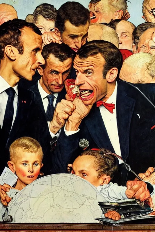 Image similar to Emmanuel Macron saving the world by Norman Rockwell