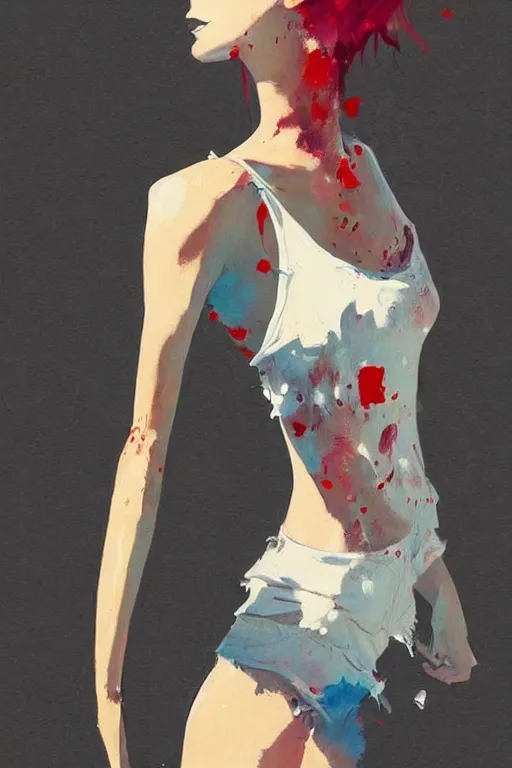 Image similar to a ultradetailed beautiful painting of a stylish woman with a white tank top, by conrad roset, greg rutkowski and makoto shinkai trending on artstation