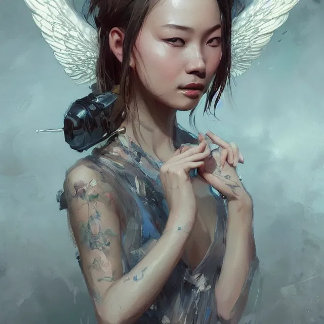 Image similar to very beauty girl asian, wings, angel hyper detailed, insane details, intricate, elite, elegant, luxury, by ismail inceoglu dragan bibin hans thoma greg rutkowski alexandros pyromallis rene maritte illustrated, perfect face, fine details, realistic shaded, fine - face, pretty face, artstation