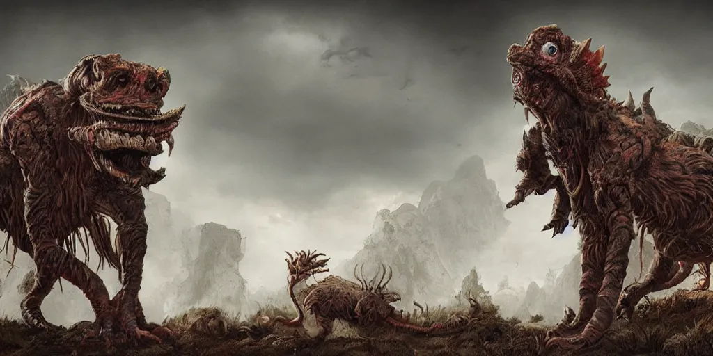 Image similar to a creature fauna monster strange animal, lowbrow, 8 k, matte painting,