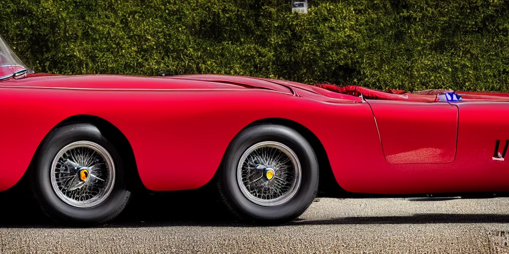 Prompt: photograph, 1958 FERRARI 250 GT, roadster, by Peter Singhof, press release, cinematic, PCH, 8k, depth of field, bokeh. rule of thirds