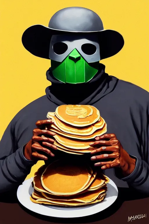 Prompt: mf doom as cooking pancakes animation pixar style, cooking show, by magali villeneuve, artgerm, jeremy lipkin and michael garmash, rob rey and kentaro miura style, trending on art station