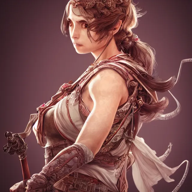 Image similar to the portrait of lawful neutral semi - colorful female archer huntress as absurdly beautiful, gorgeous, elegant, young girl, an ultrafine hyperdetailed illustration by kim jung gi, irakli nadar, intricate linework, bright colors, octopath traveler, final fantasy, unreal engine 5 highly rendered, global illumination, radiant light, detailed and intricate environment