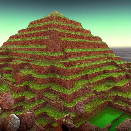 Image similar to a beautiful landscape of a ziggurat, 3 d, rendered in unreal engine, vivid colors, 4 k, trending on artstation