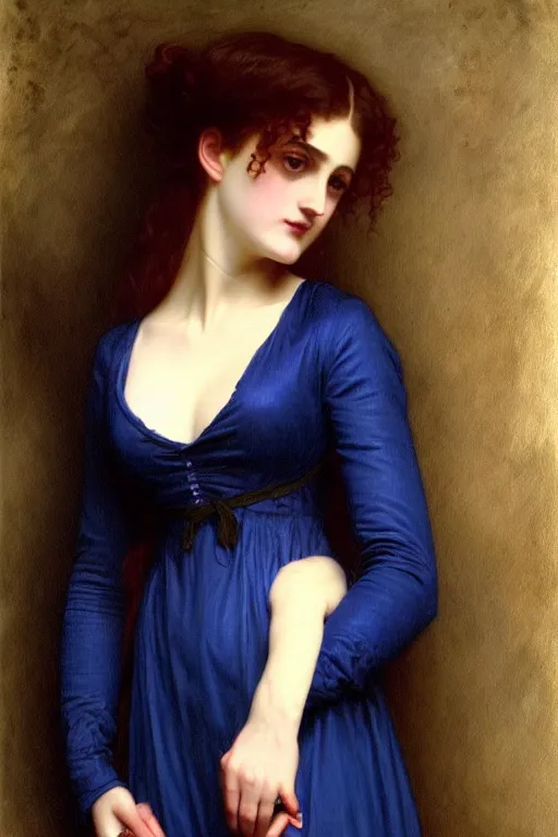 Prompt: victorian vampire in blue dress, painting by rossetti bouguereau, detailed art, artstation