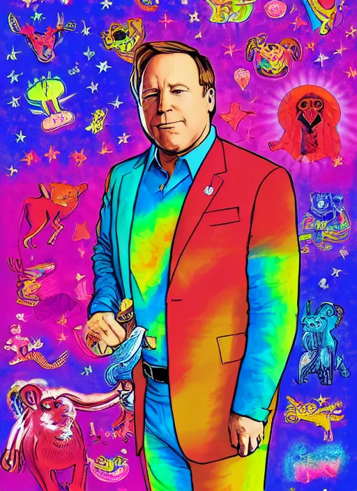 Image similar to alex jones by lisa frank and Zbigniew Brzezinski