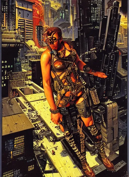 Image similar to cyberpunk mercenary. portrait by clyde caldwell and jean giraud and anton otto fischer and john philip falter and will eisner and gil elvgren