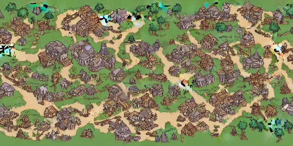 Image similar to a high detailed fantasy bandit camp vector art an aerial view of a cartoonish rpg village by dungeondraft, dofus, patreon content, hd, straight lines, vector, grid, dnd map, map patreon, fantasy maps, foundry vtt, fantasy grounds, aerial view, dungeondraft, tabletop, inkarnate, dugeondraft, roll 2 0