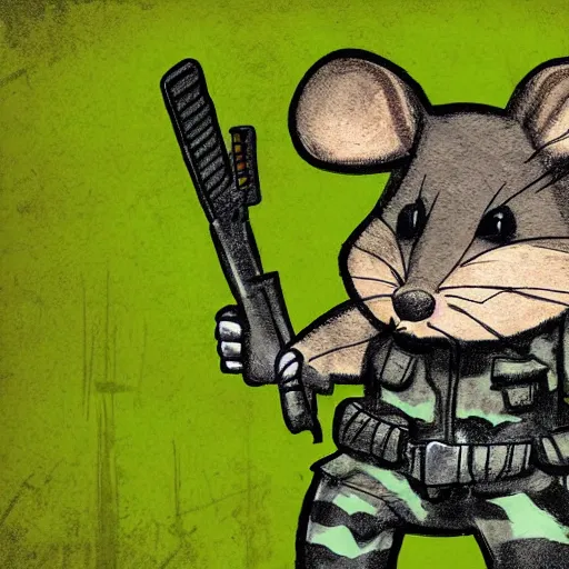 Prompt: woodland mouse, resistance, antropomorphic, guerilla soldier, green flag, camp fire, illustration, highly detailed, art by kyle ferrin