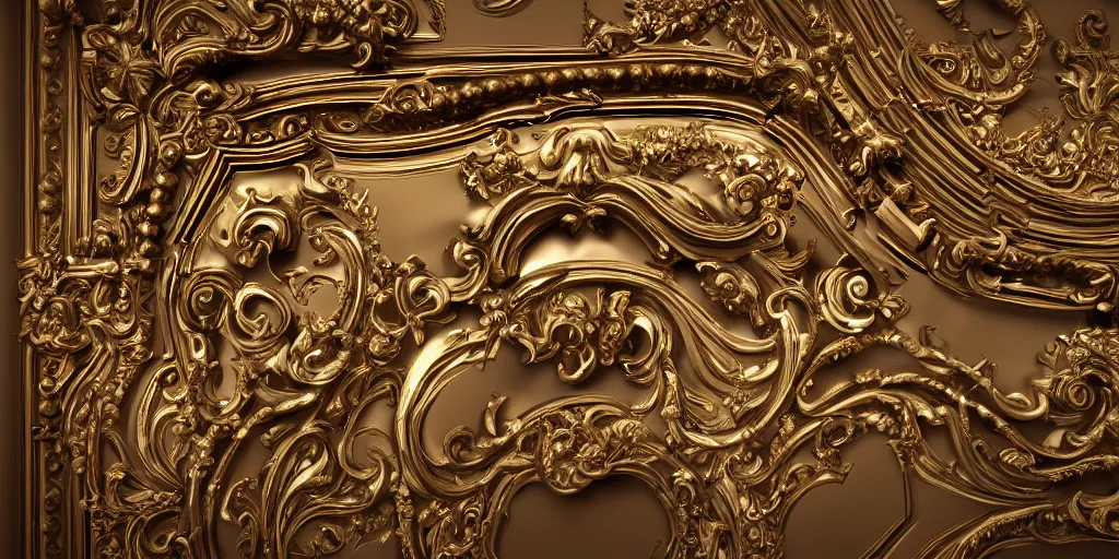 Image similar to hyper detailed baroque picture frame on a wall, 3 d octane render, ultra photorealistic