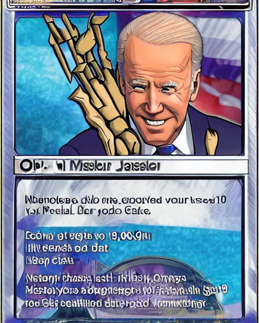 Prompt: biden on a yugioh monster card as a level 1 0 monster