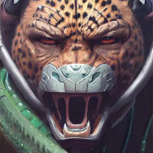 Prompt: Strong wrestler wearing a jaguar mask, closeup character portrait art by Donato Giancola, Craig Mullins, digital art, trending on artstation